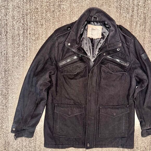 Rocawear Men Vintage Utility Pocket Fleece Bomber Sport Coat Jacket Black Large - Picture 6 of 12